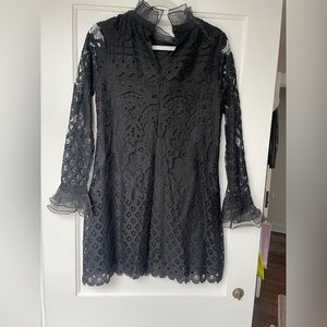 Lulu's Black Can't Forget You Bell Sleeve Lace Mini Dress